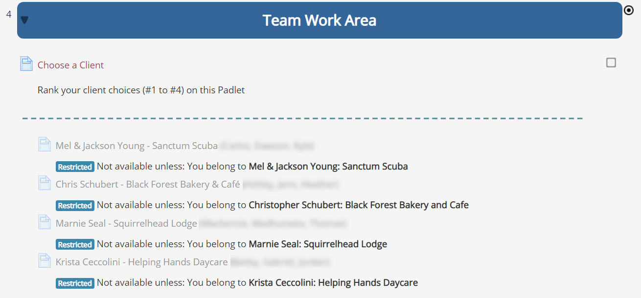 Screenshot of how groups are set up in Moodle with permissions