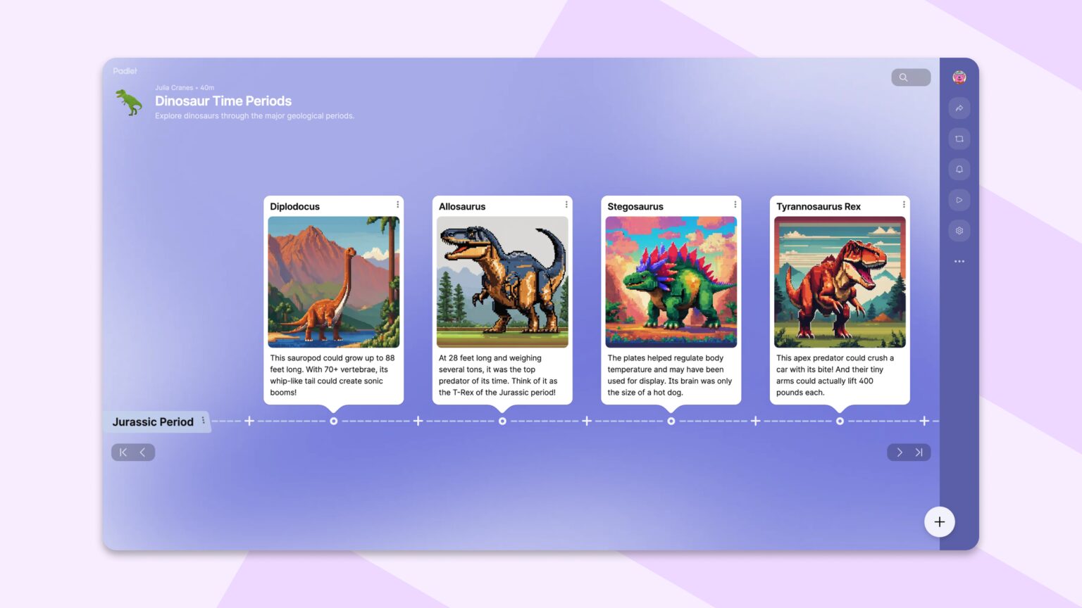 Screenshot of an example Padlet timeline of dinosaur time periods