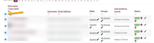 Arrow pointing to selection box to select all students