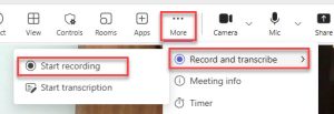 Screenshot of the record menu in Teams meetings.