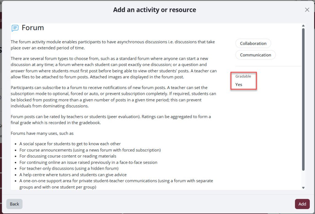 Screenshot of an activity description in Moodle 5.1