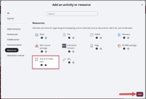 Screenshot of how to add an activity in Moodle 5.1