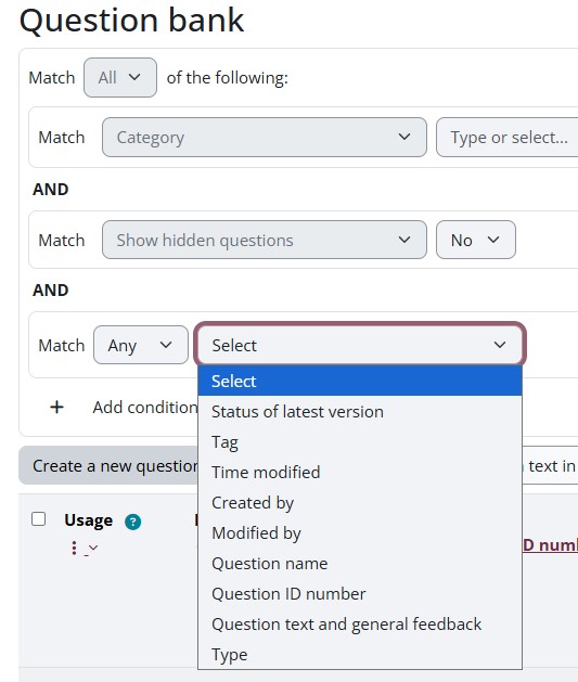 Screenshot of the new question bank filter in Moodle 5.1